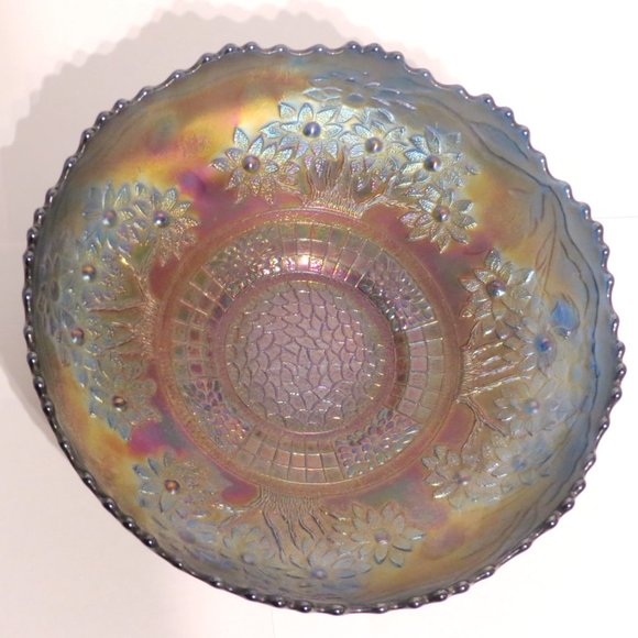 Antique Fenton Cobalt Carnival Glass Orange Tree Ice Cream Bowl - Picture 5 of 5